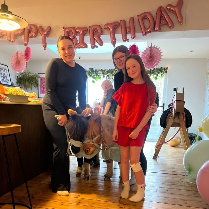 Children enjoying a Shetland pony party in Kent with our therapy ponies
